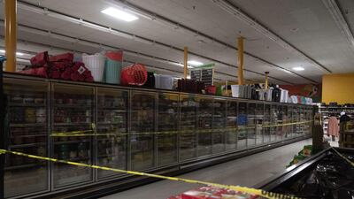 Freezer sections are closed off at Fiesta supermarket on February 16, 2021, in Houston, Texas. Winter storm Uri brought historic cold weather, power cuts and traffic accidents to Texas as storms swept through 26 states. AFP
