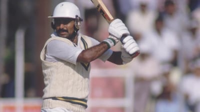 Javed Miandad of Pakistan during a match at the Sharjah Cricket Stadium in 1987. Getty Images