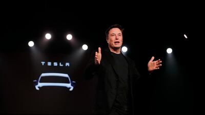 Tesla chief Elon Musk speaks before unveiling the Model Y at Tesla's design studio in Hawthorne, California. AP Photo