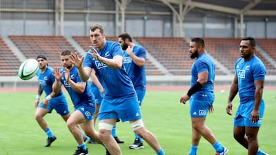 Brodie Retallick training with teammates in Japan on Tuesday. Getty