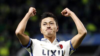 Kashima Antlers' Yuma Suzuki celebrates scoring their third goal against Atletico Nacional in Wednesday's Club World Cup semi-final. Kim Kyung-Hoon / Reuters