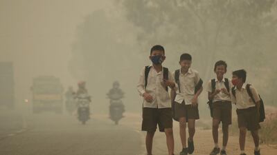 Students walk along a street as they are released from school to return home earlier due to the haze in Jambi, Indonesia's Jambi province on September 29, 2015. Wahdi Setiawan, Antara Foto/Reuters