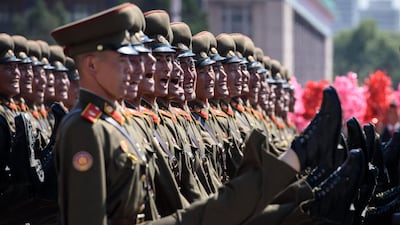 Korean People's Army (KPA) soldiers march during a mass rally on Kim Il Sung square in Pyongyang. AFP