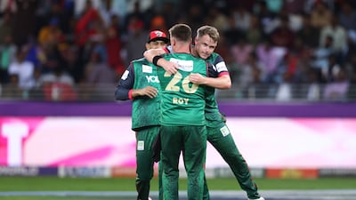 Desert Vipers captain Sam Curran celebrates the wicket of Tom Banton of MI Emirates