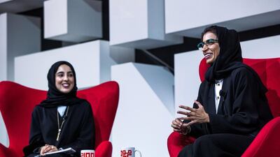 Shamma Al Mazrui, left, Minister of State for Youth Affairs, and Noura Al Kaabi, Minister of State for Federal National Council Affairs, said the idea of the 100 Mentors programme was to inspire, intrigue and inform young people about their futures. Victor Besa for The National