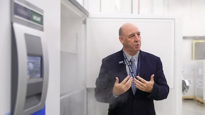 Robert Sutton, head of the Logistics Cluster at Abu Dhabi Ports, in the UAE's largest freezer centre, where temperatures are set for the various vaccines stored at the facility.