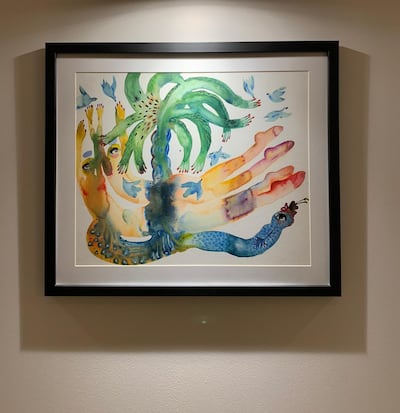 A watercolour work on paper by Alyamamah Rashed, shown at the Pathways exhibition by Hunna Art Gallery. Photo: Hunna Art