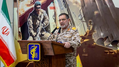 Ali Mohammad Naini, spokesman for the Islamic Revolution Guards Corps, making a speech in Tehran in January. Getty Images