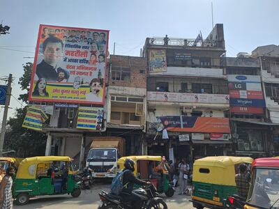Harpeet Kaur’s three-storey house (with banners) was demolished by authorities for being an “illegal property”. Taniya Dutta / The National