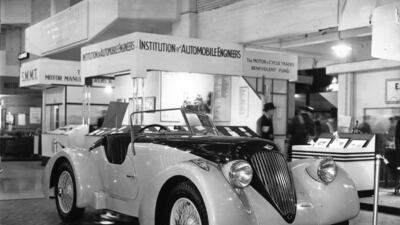 An Aston Martin 2 litre model at the 1938 International Motor Show, London