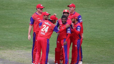 Muttiah Muralitharan of Gemini Arabians celebrates the wicket of Brian Lara of Leo Lions. Francois Nel / Getty Images