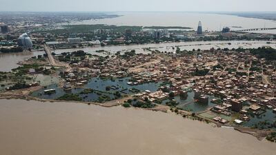 Buildings and roads submerged by floodwater near the Nile River on September 8 in south Khartoum, Sudan. Reuters