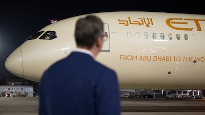 Aleksandar Vucic, President of Serbia, awaits the arrival of President Sheikh Mohamed at Belgrade Nikola Tesla Airport. All photos: Omar Al Askar / UAE Presidential Court
