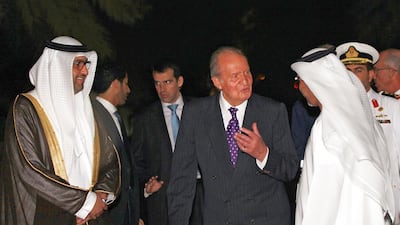 Dr Sultan Al Jaber, Minister of Industry and Advanced Technology, and CEO of Masdar, with King Juan Carlos and Yousif Al Obaidli, general director of Sheikh Zayed Mosque, after visiting the grave of UAE Founding Father, the late Sheikh Zayed bin Sultan Al Nahyan, in Abu Dhabi. EPA