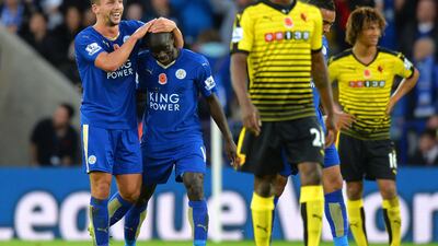 Danny Drinkwater, left, and N'Golo Kante, right, were key elements of Leicester City's championship season in the Premier League in 2015-16, and Chelsea are hoping that success can be recaptured at Stamford Bridge. Tony Marshall / Getty Images