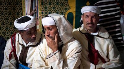 Members of a traditional music group gather before performing at Engagement Moussem. Photo: Fadel Senna / AFP