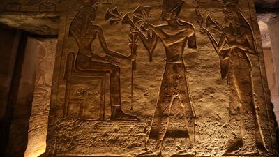 Hieroglyphs at the Great Temple of Abu Simbel, south of Aswan in upper Egypt. AFP