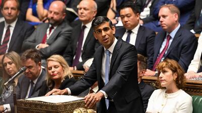Opposition leader Rishi Sunak speaks during a debate in the UK House of Commons. AFP