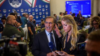 Ignazio La Russa from the Brothers of Italy talks to the media. Getty
