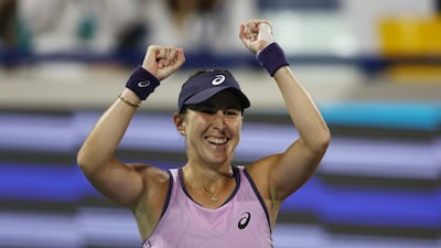 Tennis - WTA 500 - Abu Dhabi Open - International Tennis Centre, Zayed Sports City, Abu Dhabi, United Arab Emirates - February 8, 2025 Switzerland's Belinda Bencic celebrates after winning her final match against Ashlyn Krueger of the U. S. REUTERS / Amr Alfiky