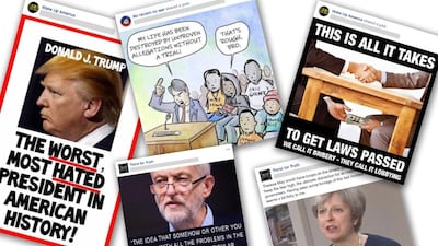 Facebook has removed 82 pages, accounts and groups controlled by Iranian agents. Collage from Facebook images.