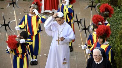 Children wait to welcome Pope Leo XIV to the De la Croix Hospital in Jal El Dib, Lebanon. EPA