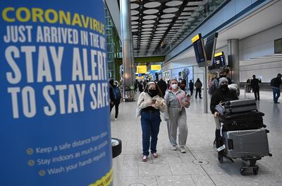 Travellers at Heathrow Airport after the UK's travel corridors closed. EPA