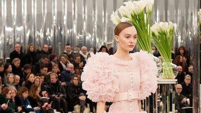 Every season, Chanel delivers at least one achingly beautiful gown that makes the world stop turning for a second, and this collection saw Lily-Rose Depp, daughter of Johnny Depp and Vanessa Paradis, step out in delicate, blush, swirling, ruched chiffon, which clung like clouds to her shoulders and tumbled mesmerisingly from her hips. The dropped waist bodice, still tightly belted, retained both proportion and space. Courtesy of Chanel