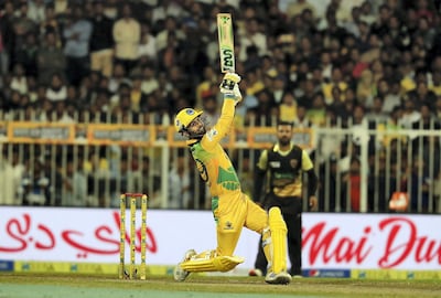Ahmed Shehzad of Pakhtoons against Punjabi Legends in the T10 Cricket League held at Sharjah Cricket Stadium in Sharjah. Pawan Singh / The National