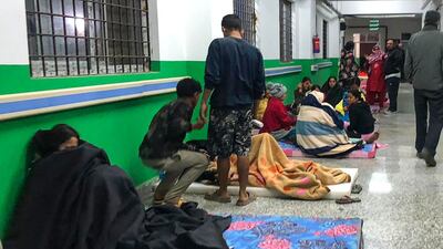 Earthquake survivors in a corridor of Jagarkot District Hospital. AFP