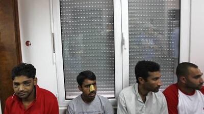 Immigrants who claim they were attacked by members of the extreme-right Golden Dawn party at the United Against Racism and Fascist Violence Movement office in Athens.