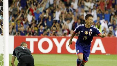 Japan's Shinji Kagawa celebrates after scoring against Jordan during their Asian Cup Group D game. Brandon Malone/Reuters