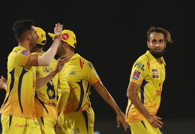 At 40, Imran Tahir of Chennai Super Kings, right, is bamboozling opposition batsmen. Surjeet Yadav / AP Photo