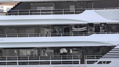A superyacht built by Gulf Craft moored at the new Dubai harbour development. Antonie Robertson / The National.