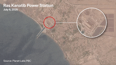 Before and after Israeli air strikes on Ras Kanatib power station. Photo: Planet Labs