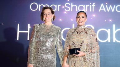 Sigourney Weaver presents the Omar Sharif Award to Hend Sabry onstage during the Golden Globes Gala Dinner at the Red Sea International Film Festival 2025 in Jeddah, Saudi Arabia. Getty Images