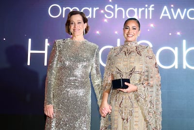 Sigourney Weaver, left, presented the Omar Sharif Award to Hend Sabry. Getty Images