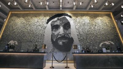In addition to the Sheikh Zayed portrait, Giles Miller Studio has also worked on projects for the Etihad Lounge in Abu Dhabi, the CoLab Desk at Dubai Design District and Level Shoes at The Dubai Mall. Chris Whiteoak / The National