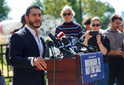 Abdul El-Sayed, the Democrats' Michigan candidate for the Senate, speaks in Detroit on August 5. Reuters
