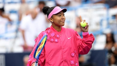 Naomi Osaka before facing Ashlyn Krueger at the 2026 Mubadala Citi DC Open, sporting hot pink jacket decorated with cherry blossoms. AFP