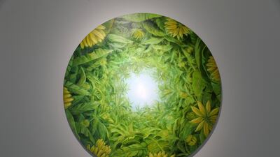 Guevara's circular canvasses blend the designs found in nature with those in mandalas