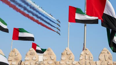 Al Forsan Aerobatic team perform. Mohamed Al Baloushi for the Presidential Court