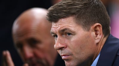 Aston Villa boss Steven Gerrard looks on from the touchline. Getty Images