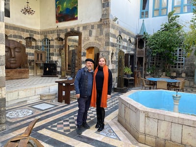 The author with Syrian artist Mustafa Ali (L). Courtesy Maysoon Barber