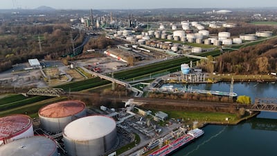 The Ruhr Oel petroleum refineries in western Germany. Global oil demand is forecast to decline by 1.1 million bpd this year. AFP