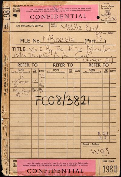 One of the many volumes detailing Margaret Thatcher's 1981 visit to the Middle East. Courtesy: Arabian Gulf Digital Archive