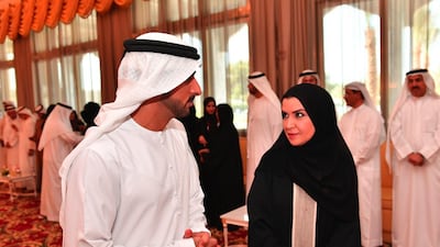 Sheikh Hamdan bin Mohammed, Crown Prince of Dubai, speaks to President of the FNC Dr Amal Al Qubaisi at the first Cabinet meeting of the year at Union House in Dubai on Sunday. Wam