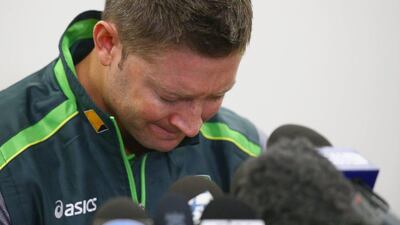Australian cricket captain Michael Clarke shown during a press conference at Sydney Cricket Ground on Saturday, representing Australia to the media for the first time after Phil Hughes' death on Thursday. Mark Kolbe / Getty Images / November 29, 2014