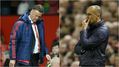 Louis van Gaal, left, and Roberto Martinez, right, both need success in the FA Cup to ease the pressure on the positions. AFP / Reuters