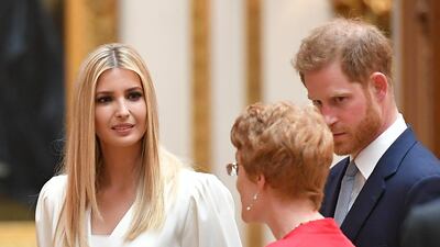 Ivanka Trump (L) and Britain's Prince Harry, Duke of Sussex view displays of US items of the Royal Collection at Buckingham Palace. AFP